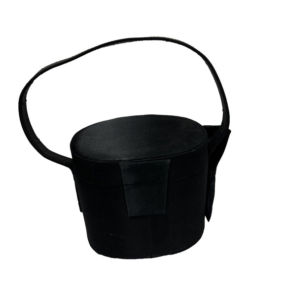 Carla Marchi Black Satin Evening Bag Top Handle Hard Case Purse Bow Rhinestones - Picture 4 of 10